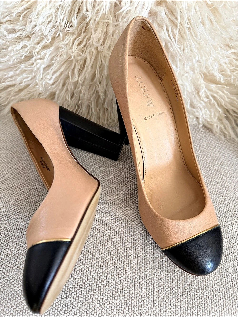 J.Crew Two-Tone Leather Cap Toe Heels US 9